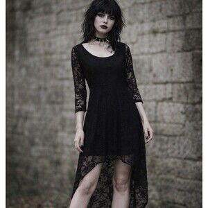 Dots Lace Dress 2X Witchy Fairy Gothic Dark Cottage Asymmetrical Hi Lo USA Made